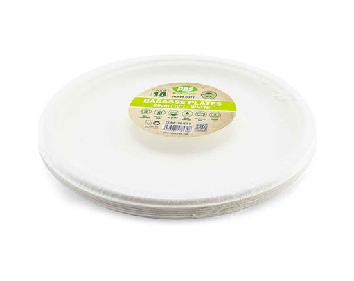 10PK 26cm WHITE BAGASSE PLATES