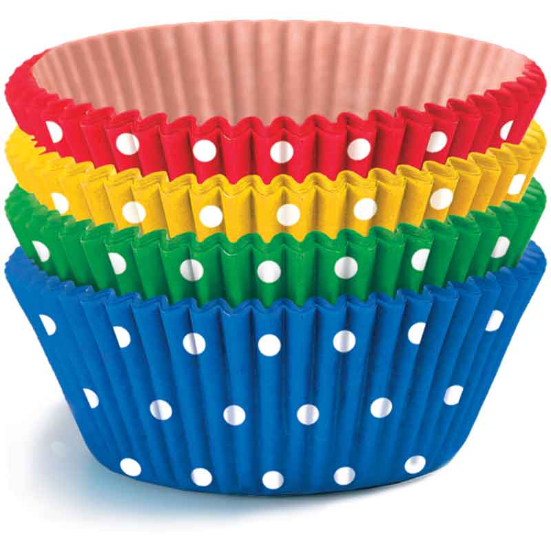 40PC ASST PLAIN COLOURS WITH DOTS BAKING CUPS