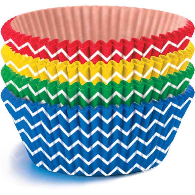 40PC ASST PLAIN COLOURS WITH CHEVRONS BAKING CUPS