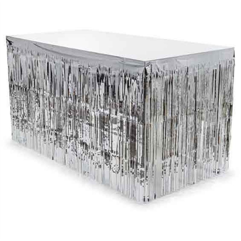 SILVER FRINGE TABLE SKIRT