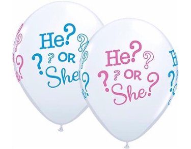 (25) HE? OR SHE? WHITE 11IN BALLOONS