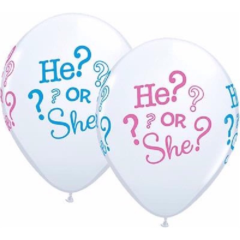 (25) HE? OR SHE? WHITE 11IN BALLOONS