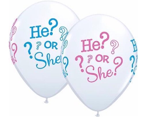 (25) HE? OR SHE? WHITE 11IN BALLOONS