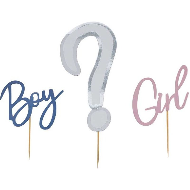 GENDER REVEAL CARD CAKE TOPPER SET