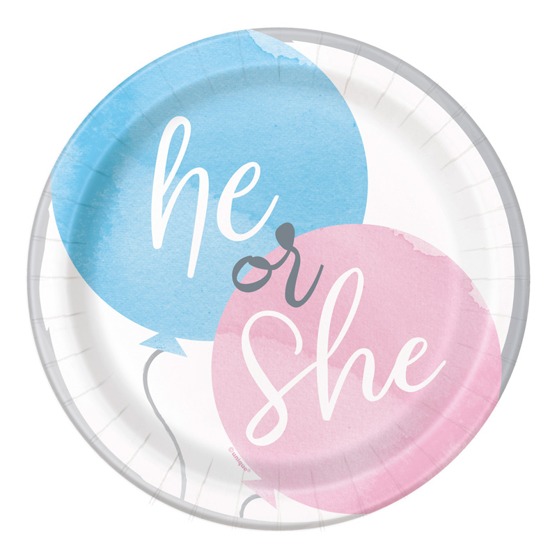 8PK 7in GENDER REVEAL PLATES