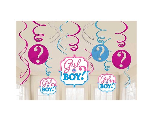 (12) GIRL OR BOY SWIRL DECORATIONS