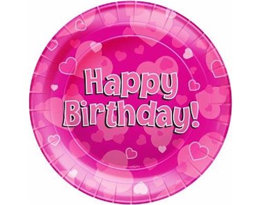 (8) 23CM HAPPY BIRTHDAY PINK PLATES