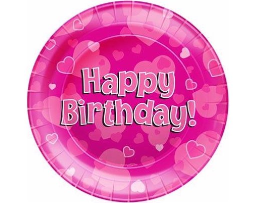 (8) 23CM HAPPY BIRTHDAY PINK PLATES