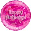 (8) 23CM HAPPY BIRTHDAY PINK PLATES