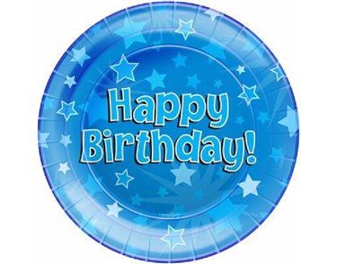 (8) 23CM HAPPY BIRTHDAY BLUE PLATES