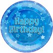 (8) 23CM HAPPY BIRTHDAY BLUE PLATES