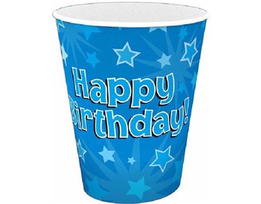(8) 266ML HAPPY B/DAY BLUE CUPS