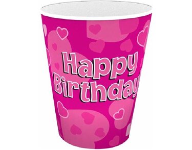 (8) 266ML HAPPY B/DAY PINK CUPS