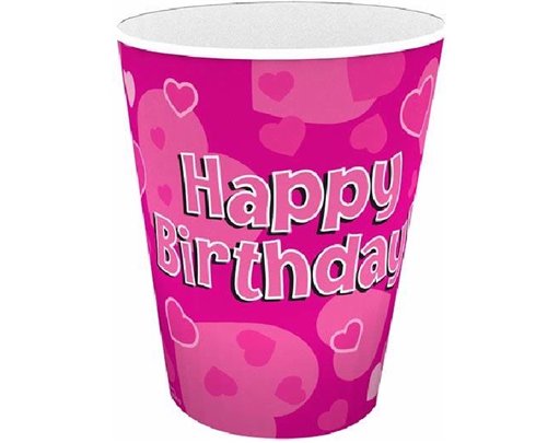 (8) 266ML HAPPY B/DAY PINK CUPS
