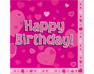 (16) HAPPY B/DAY PINK NAPKINS