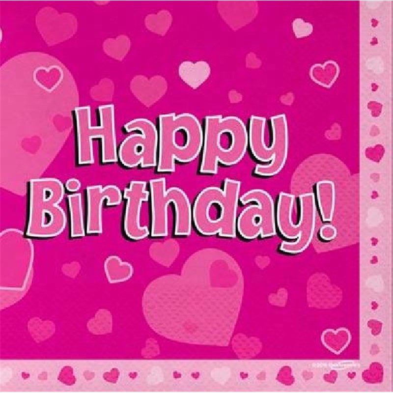 (16) HAPPY B/DAY PINK NAPKINS