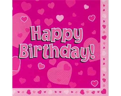 (16) HAPPY B/DAY PINK NAPKINS