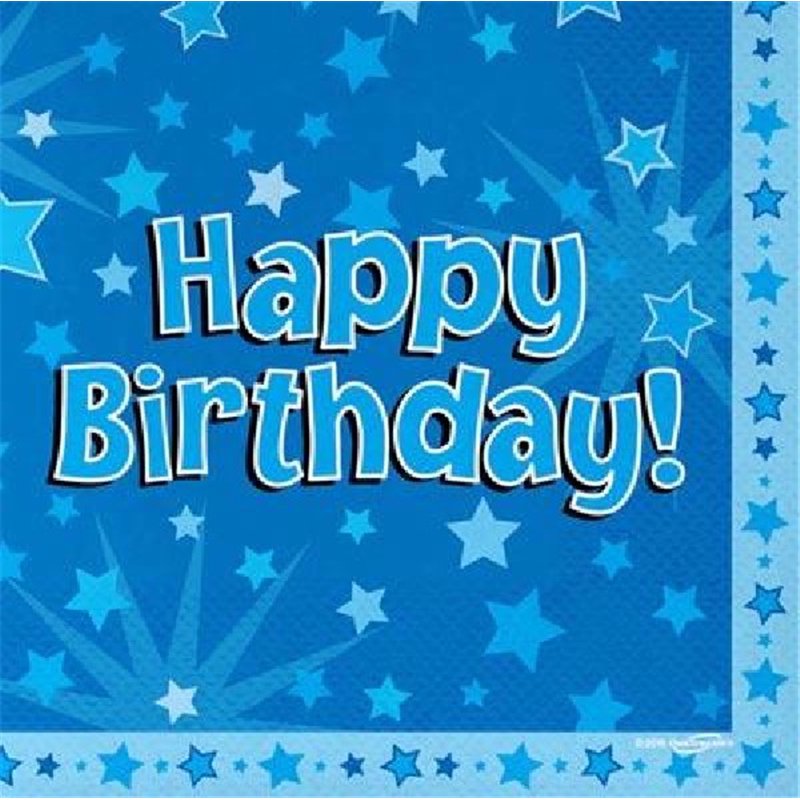 (16) HAPPY B/DAY BLUE NAPKINS