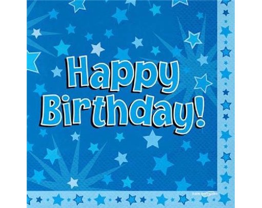 (16) HAPPY B/DAY BLUE NAPKINS