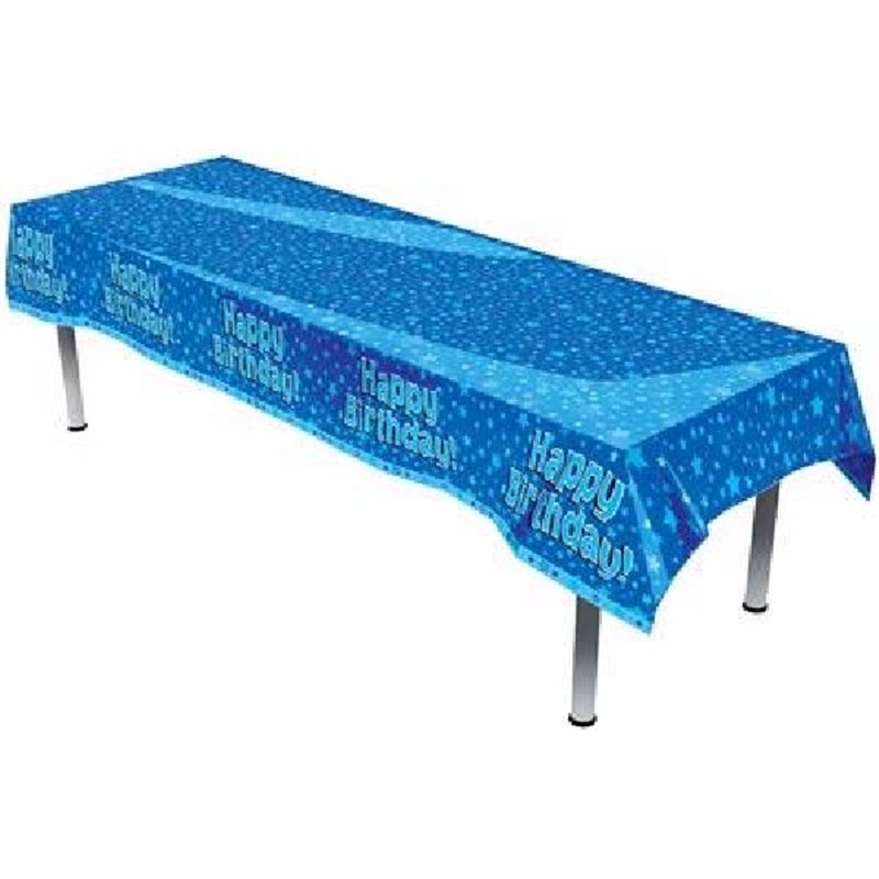 HAPPY BIRTHDAY BLUE PLASTIC TABLE COVER