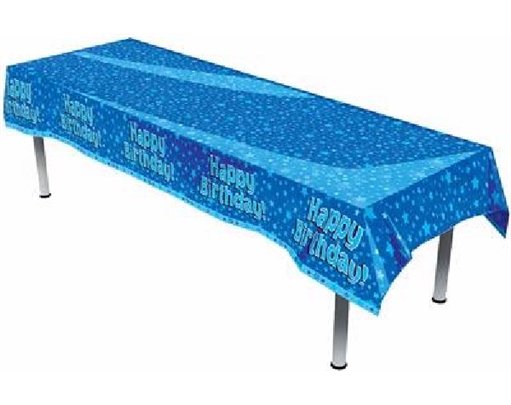 HAPPY BIRTHDAY BLUE PLASTIC TABLE COVER