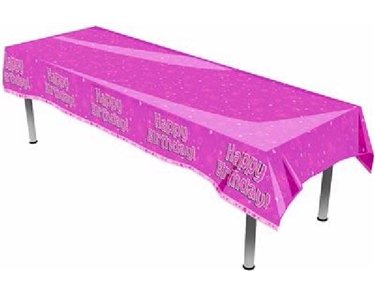 HAPPY BIRTHDAY PINK PLASTIC TABLE COVER