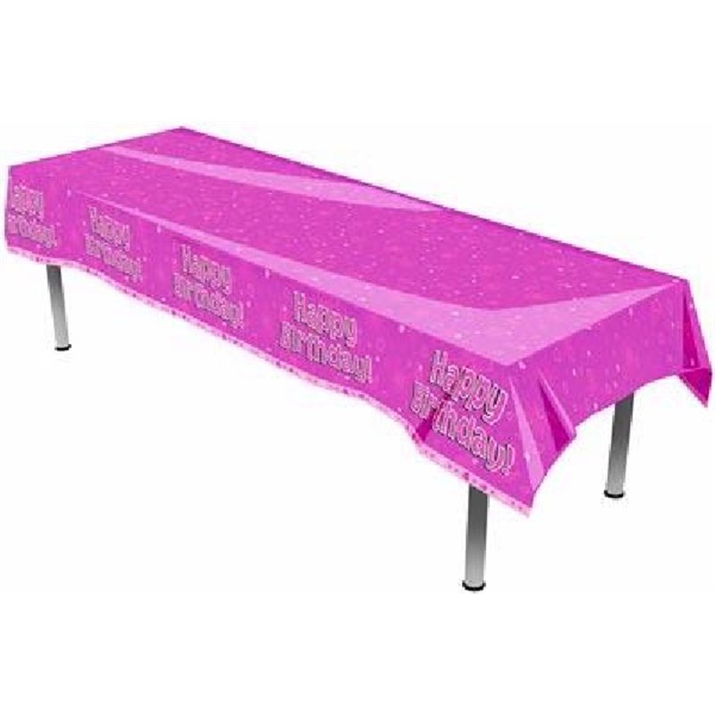 HAPPY BIRTHDAY PINK PLASTIC TABLE COVER