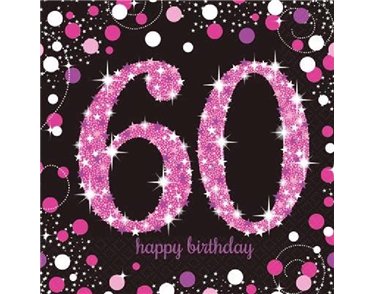 (16) 60TH PINK SPARKLES L/NAPKINS