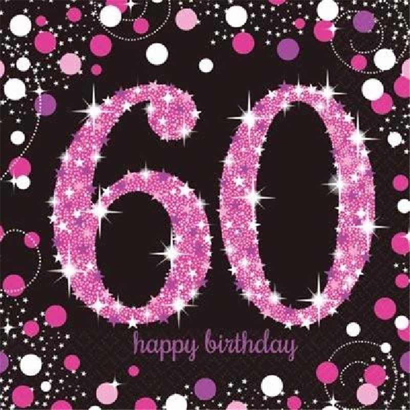 (16) 60TH PINK SPARKLES L/NAPKINS