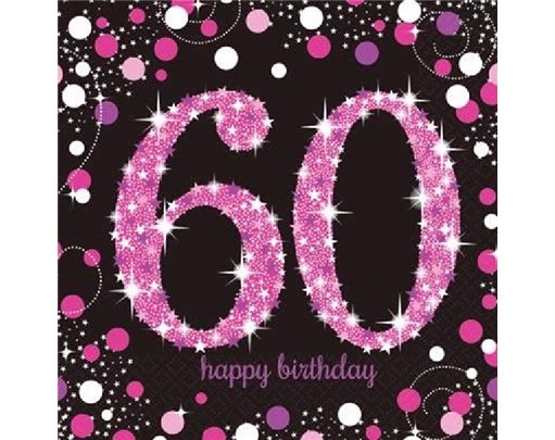 (16) 60TH PINK SPARKLES L/NAPKINS