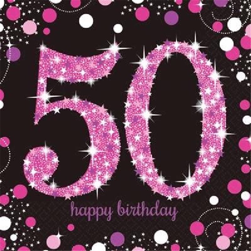 (16) 50TH PINK SPARKLES L/NAPKINS
