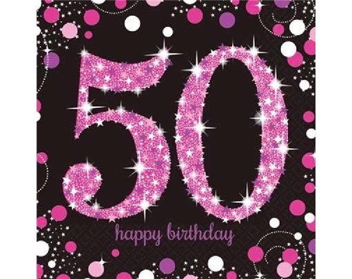 (16) 50TH PINK SPARKLES L/NAPKINS