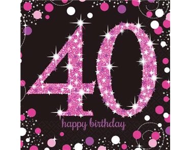 (16) 40TH PINK SPARKLES L/NAPKINS