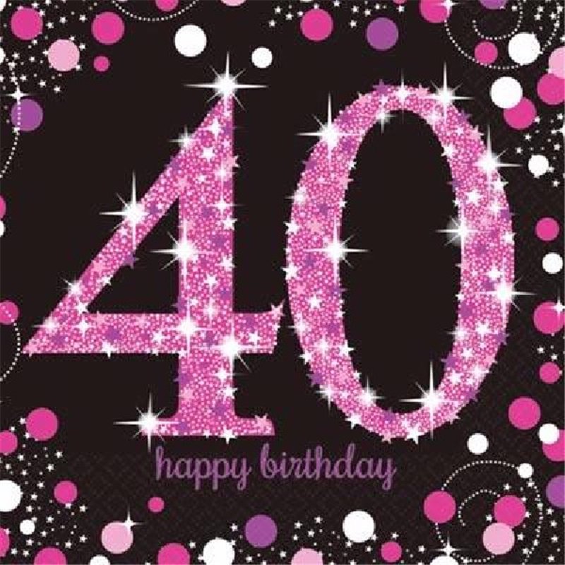 (16) 40TH PINK SPARKLES L/NAPKINS