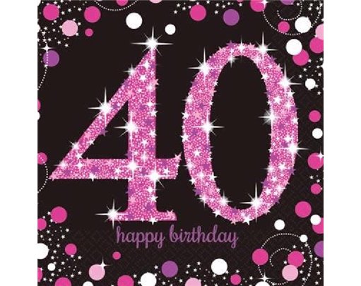 (16) 40TH PINK SPARKLES L/NAPKINS