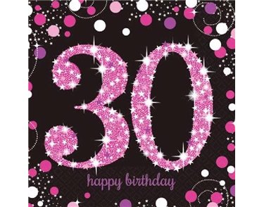 (16) 30TH PINK SPARKLES L/NAPKINS
