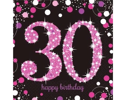 (16) 30TH PINK SPARKLES L/NAPKINS