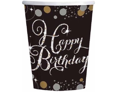 (8) 266ML GOLD & BLACK SPARKLES CUPS