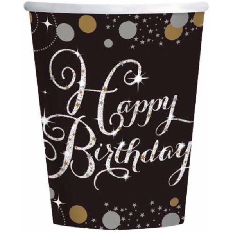 (8) 266ML GOLD & BLACK SPARKLES CUPS