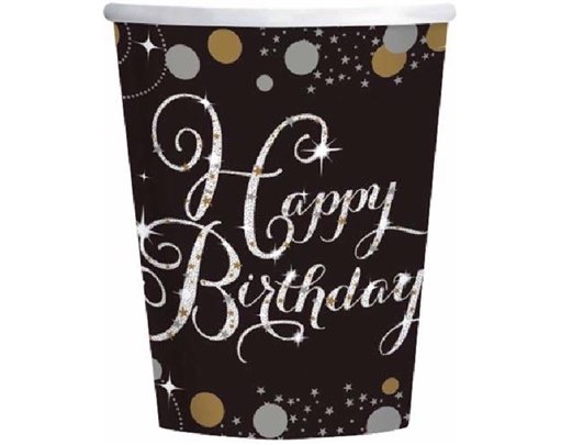 (8) 266ML GOLD & BLACK SPARKLES CUPS
