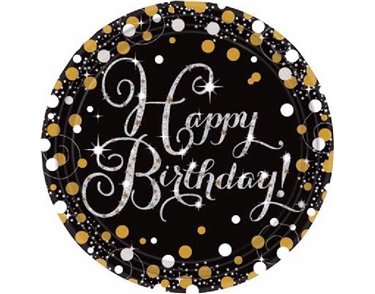(8) 23CM GOLD & BLACK SPARKLES PLATES