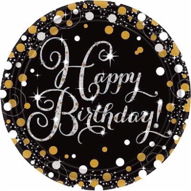 (8) 23CM GOLD & BLACK SPARKLES PLATES