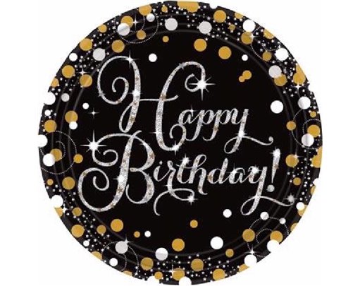(8) 23CM GOLD & BLACK SPARKLES PLATES
