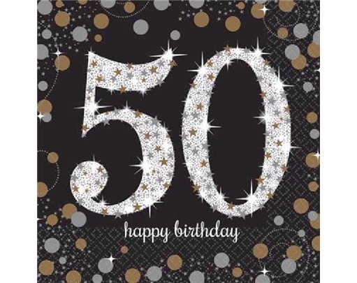 (16) 50TH GOLD SPARKLES L/NAPKINS