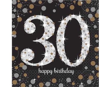 (16) 30TH GOLD SPARKLES L/NAPKINS