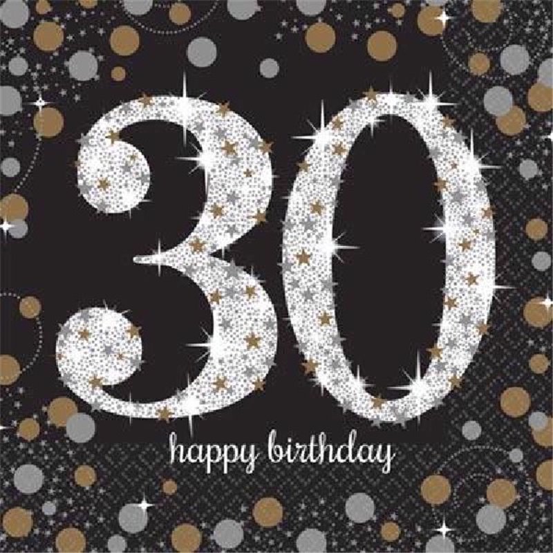 (16) 30TH GOLD SPARKLES L/NAPKINS