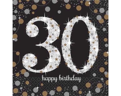 (16) 30TH GOLD SPARKLES L/NAPKINS