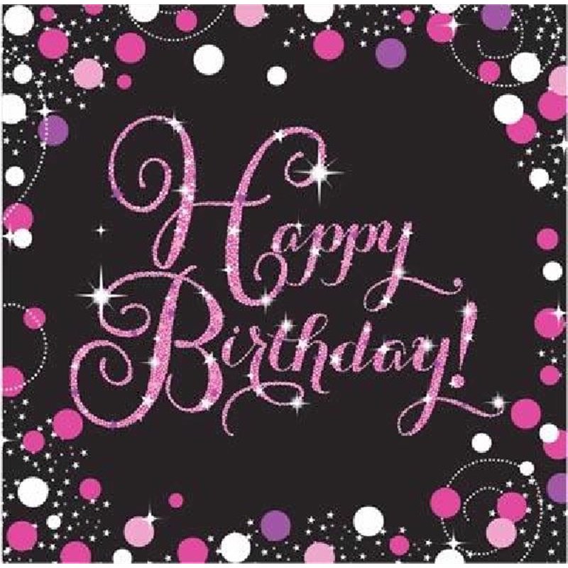 (16) B/DAY PINK SPARKLES L/NAPKINS