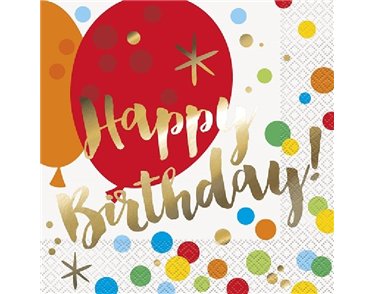 (16) GLITZY GOLD B/DAY L/NAPKINS