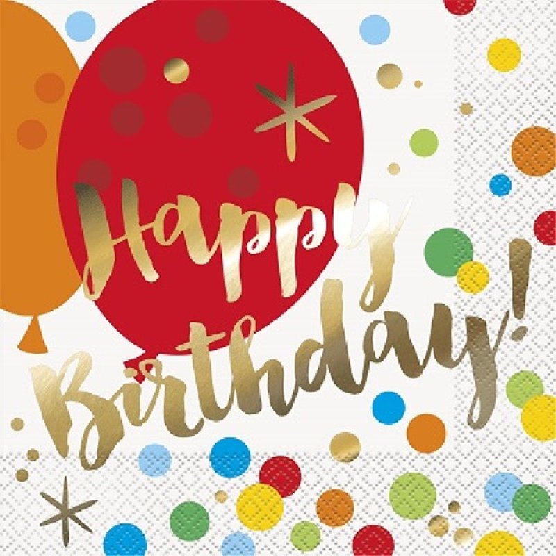 (16) GLITZY GOLD B/DAY L/NAPKINS